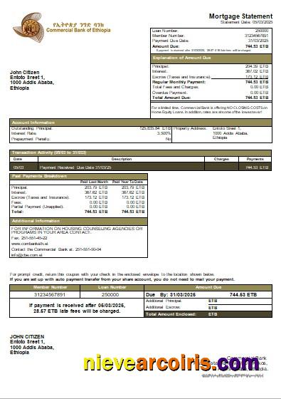 Ethiopia Commercial Bank mortgage statement